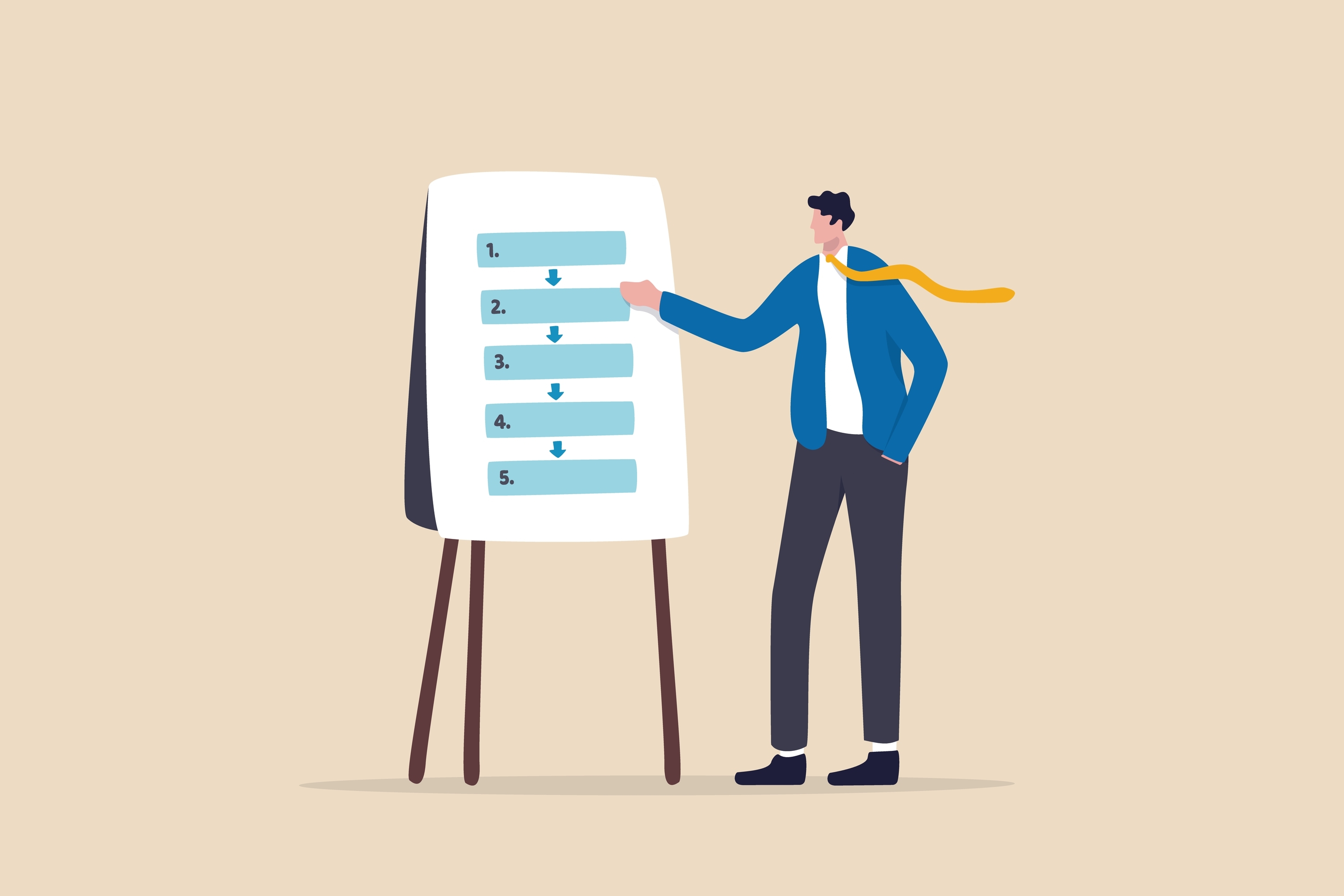 外国人アルバイトの採用フローを確認する男性のイラスト