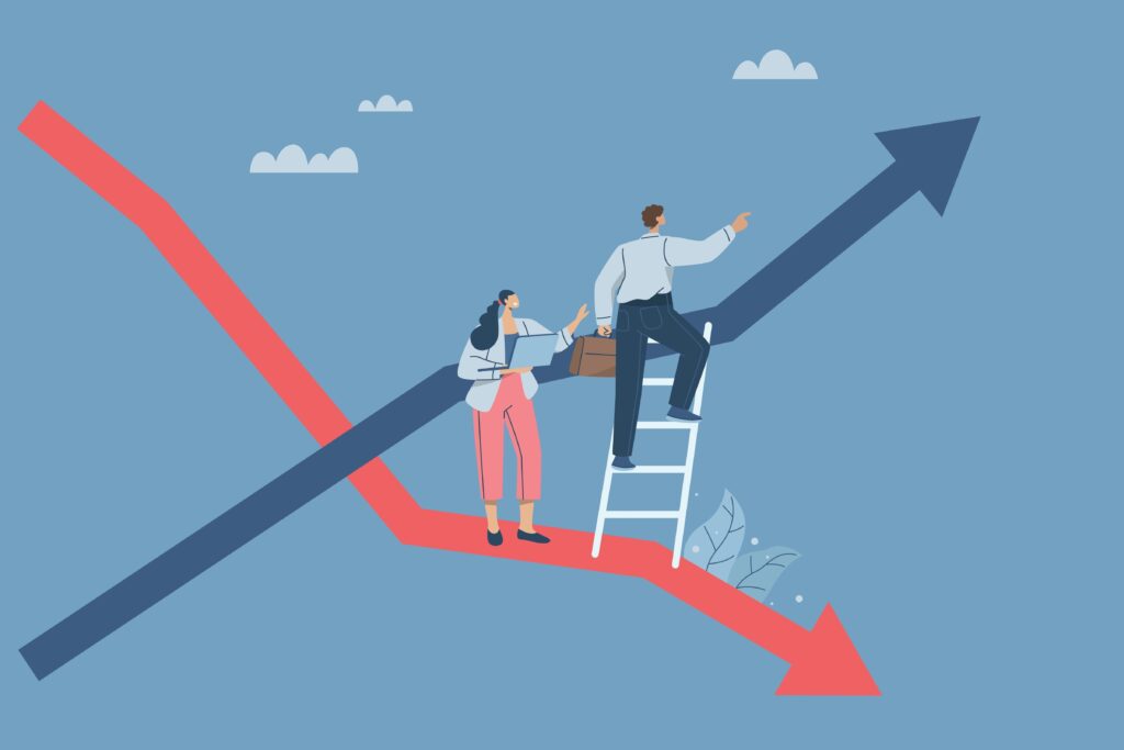 採用費用の使い分けを検討中の男女のイラスト