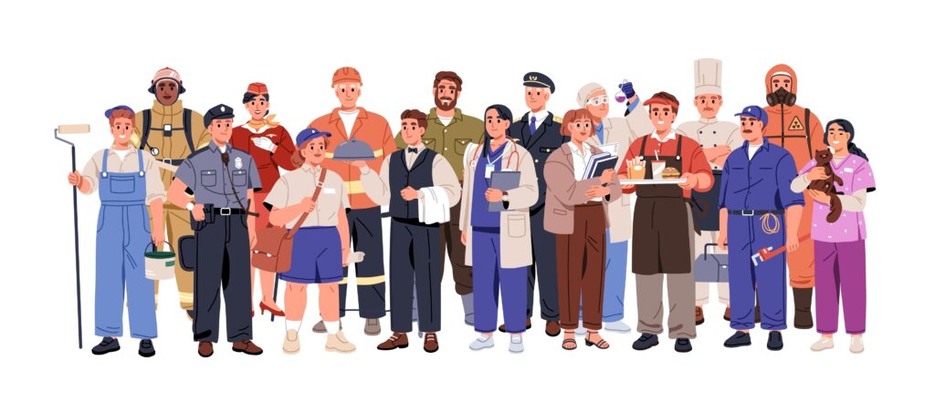 特定技能ビザで働く外国人労働者たちのイラスト