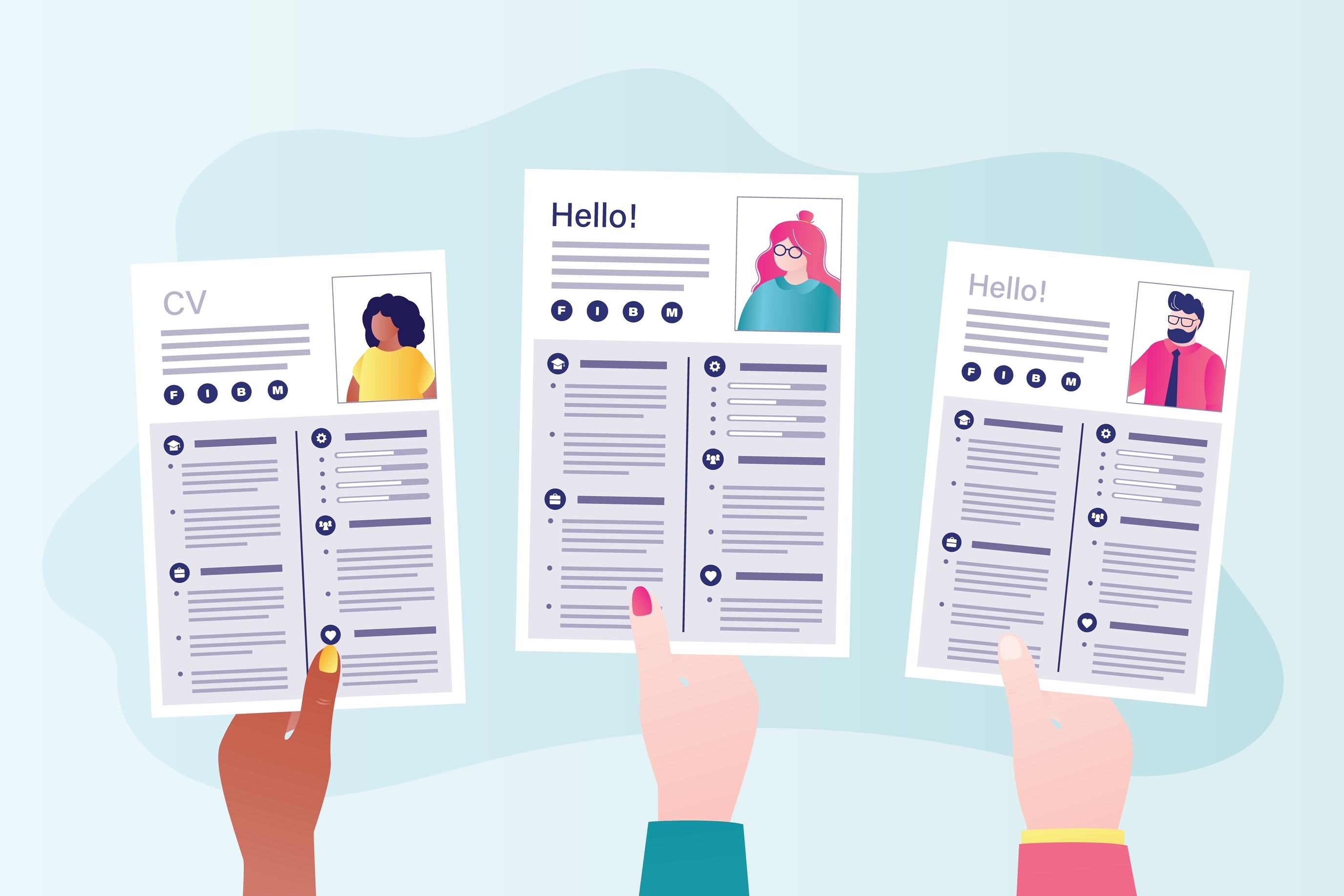 履歴書を比較する手元のイラスト