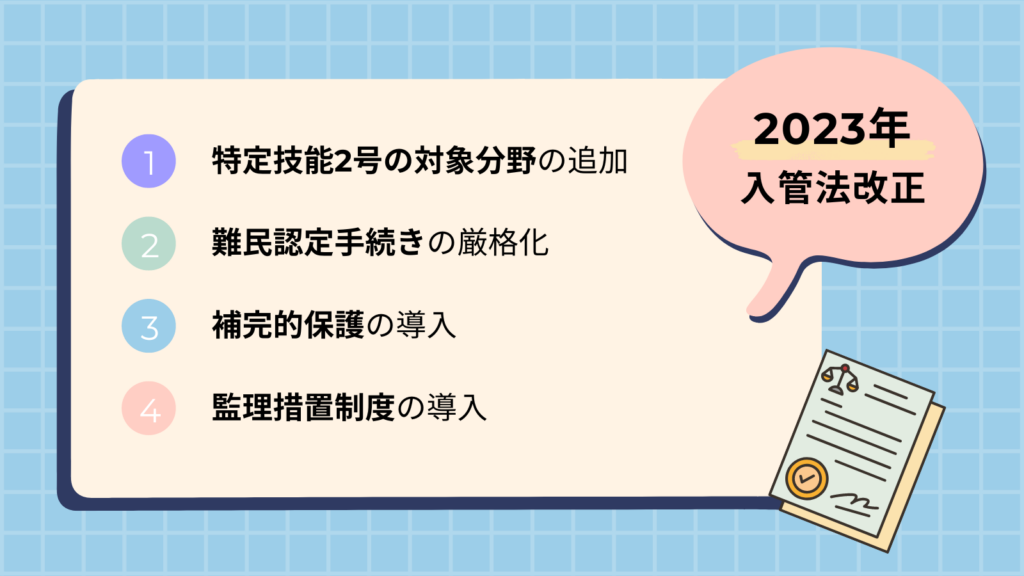 2023年の入管法改正内容（主な4種類）の画像