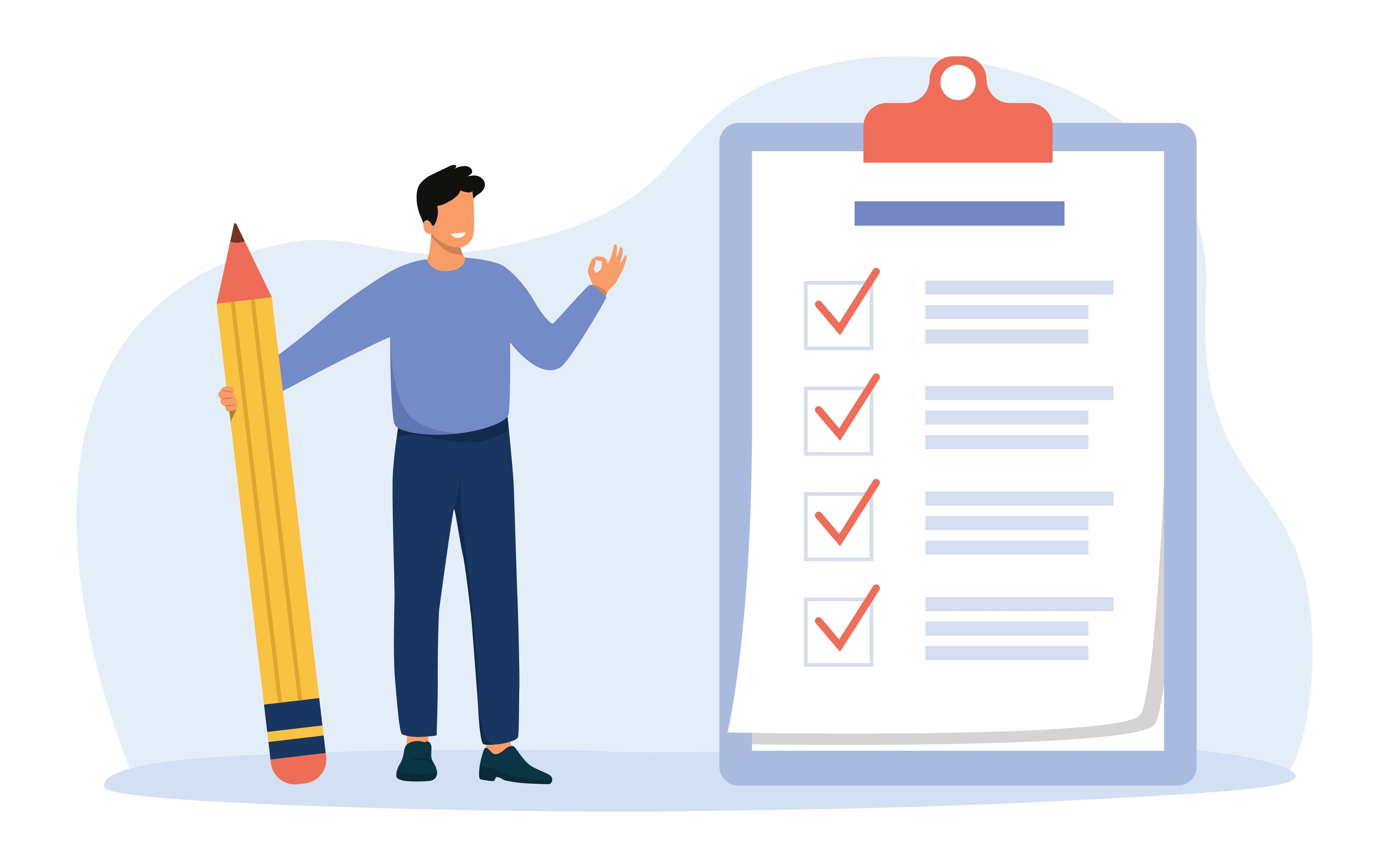 リストにチェックを入れる男性の画像