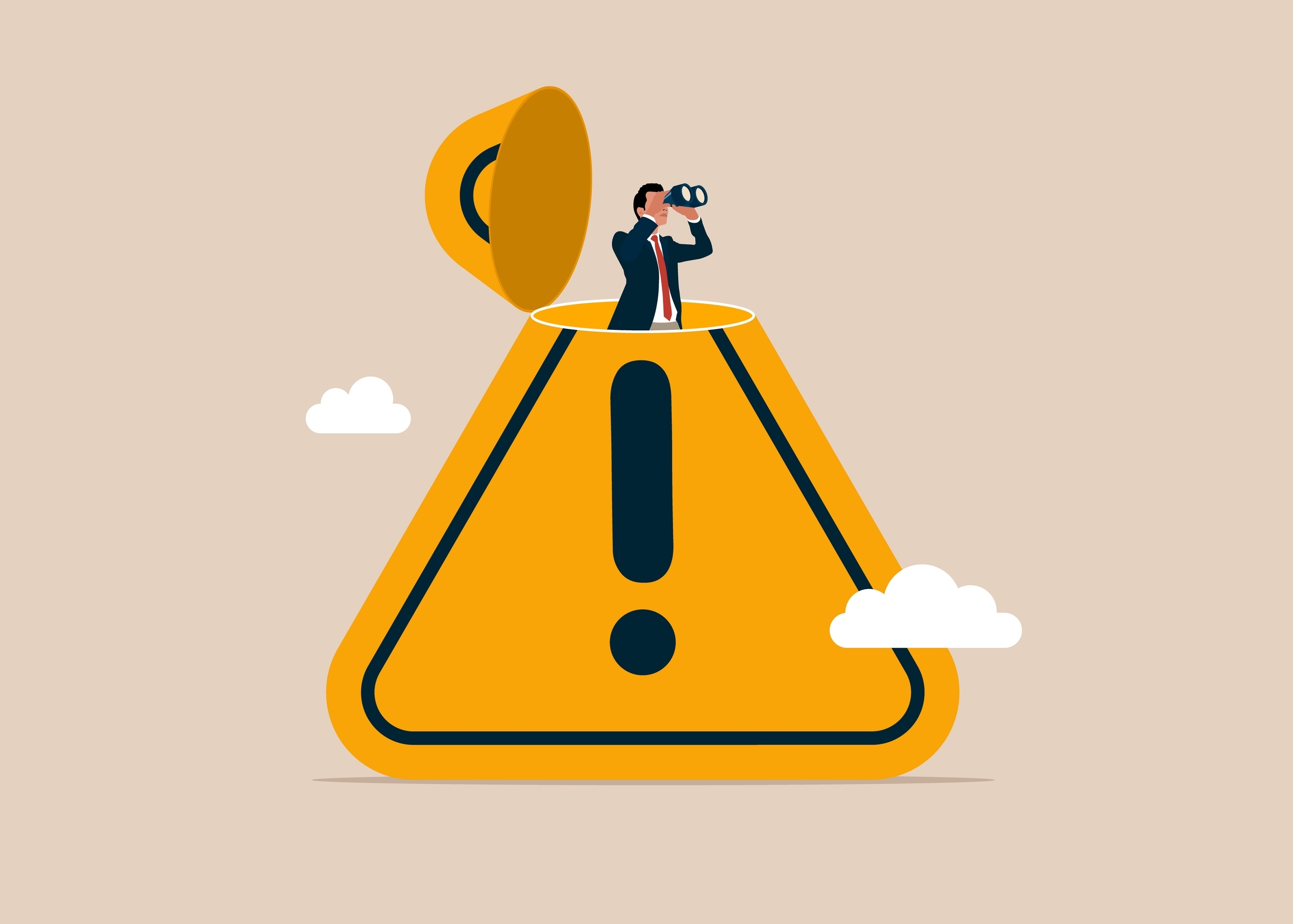 注意点を探す男性のイラスト