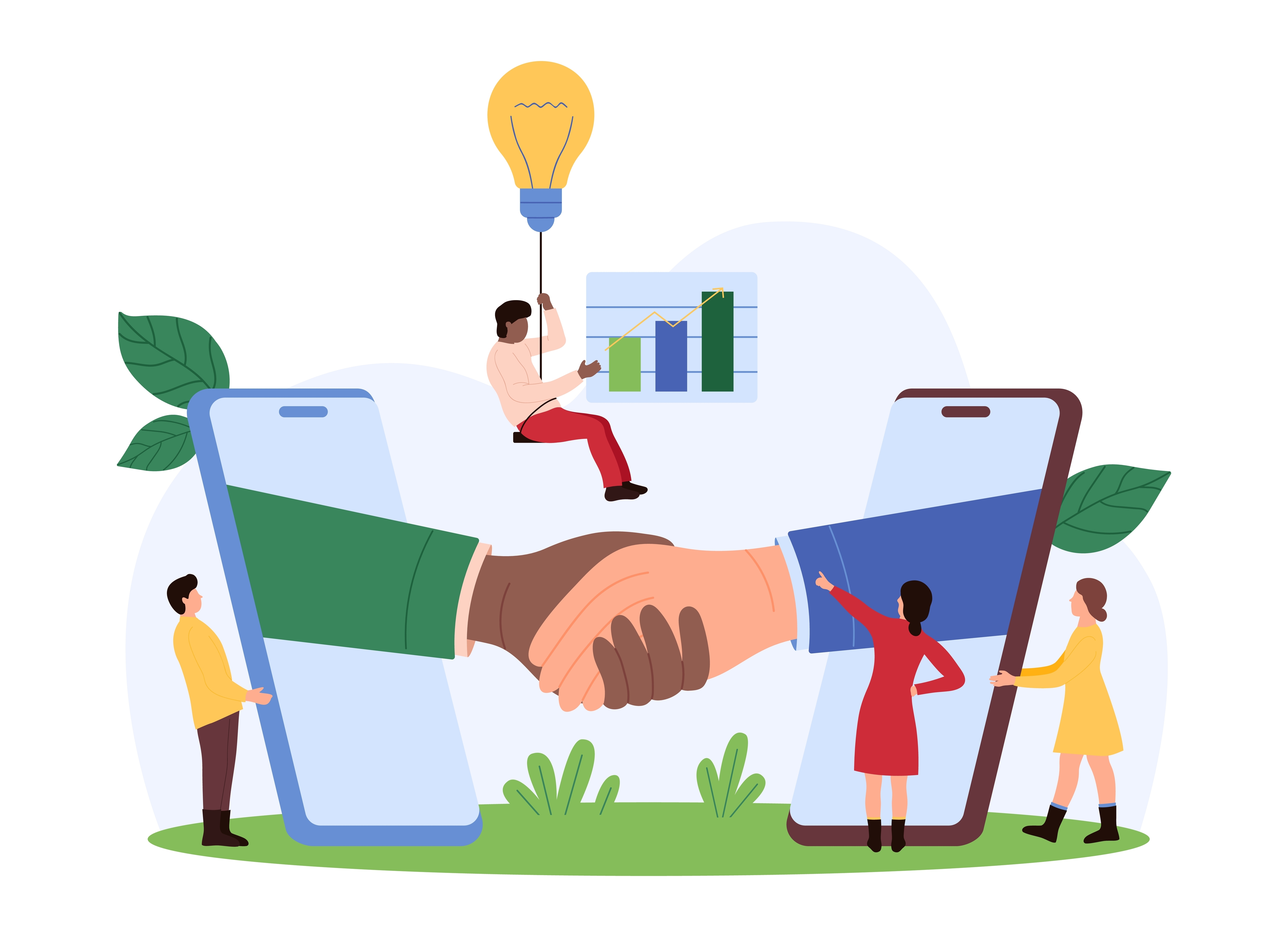 デジタルツールを使ってコミュニケーションをとる外国人の手元のイラスト