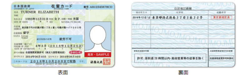 在留カード（見本）の写真