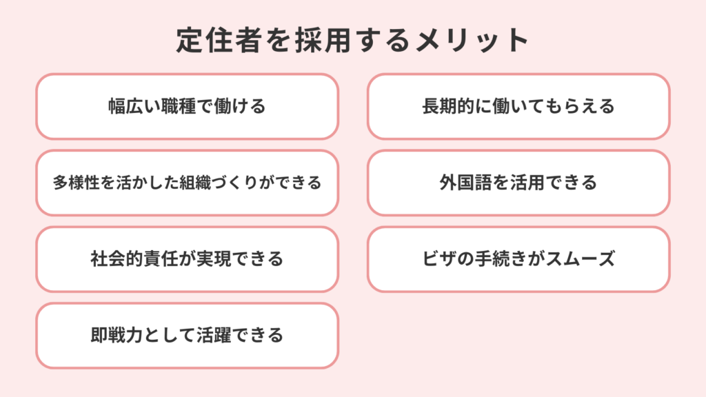 定住者を採用するメリットを箇条書きでまとめた画像